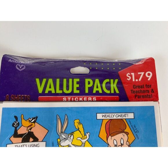 Vintage Looney Tunes Sticker Pack 90s 1994 Hallmark Bugs Tweety Elmer Taz SEALED - Picture 3 of 5